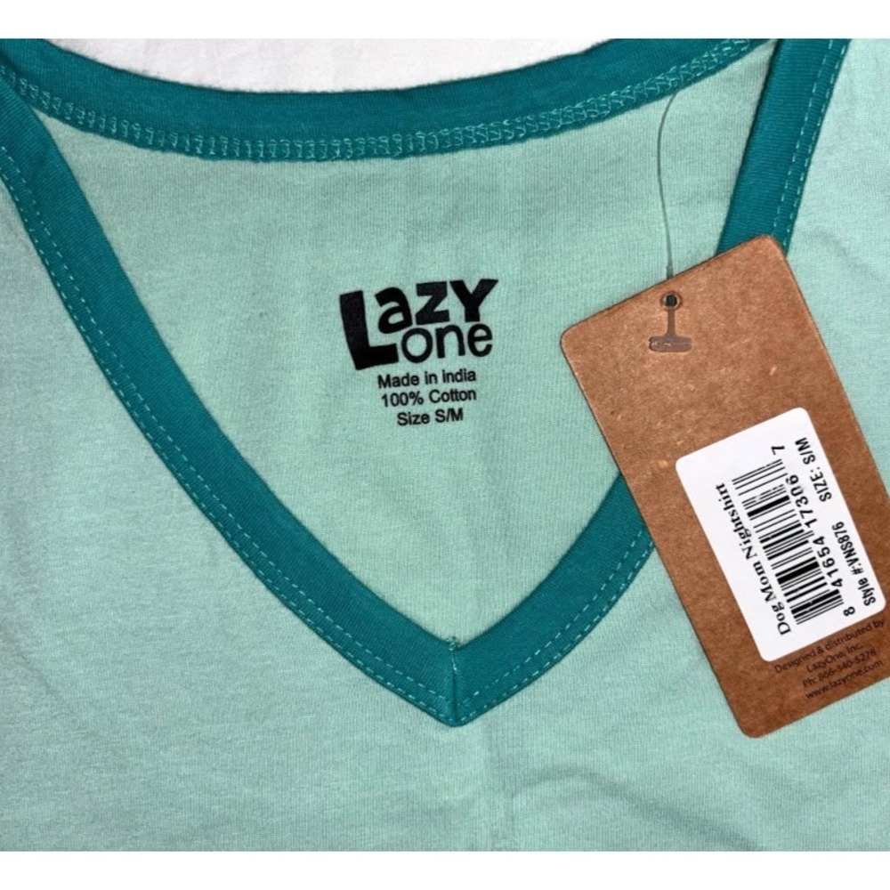 Lazy One S/M Night Shirt Nightgown Dog Mom Pajamas 1pc Teal Cotton‎ Aqua NWT - Picture 3 of 3